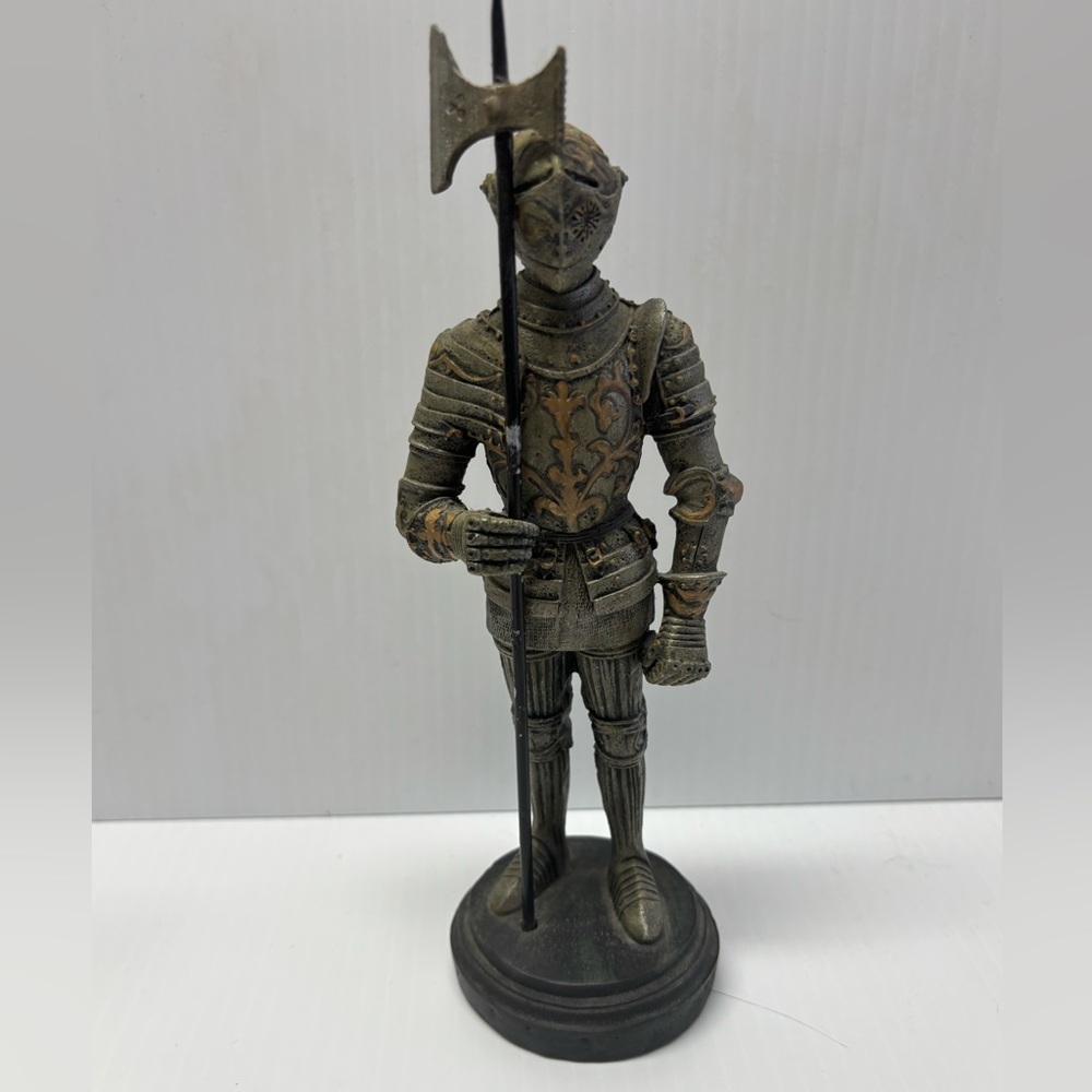 Medieval Knight Warrior Statue Bronze Finish Halberd Armor 8 Inch Home Decor